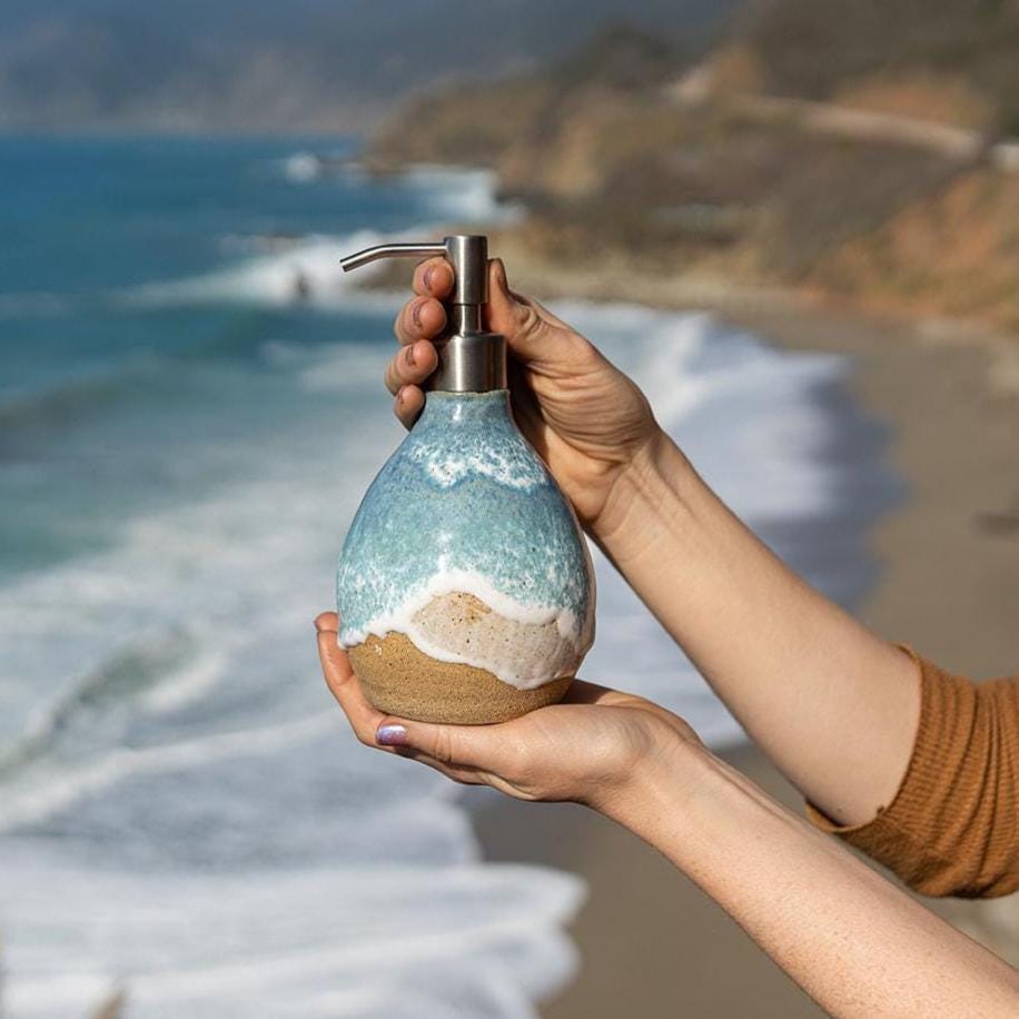 Ocean Shoreline Soap Dispenser - Handmade Ceramic Soap Pump