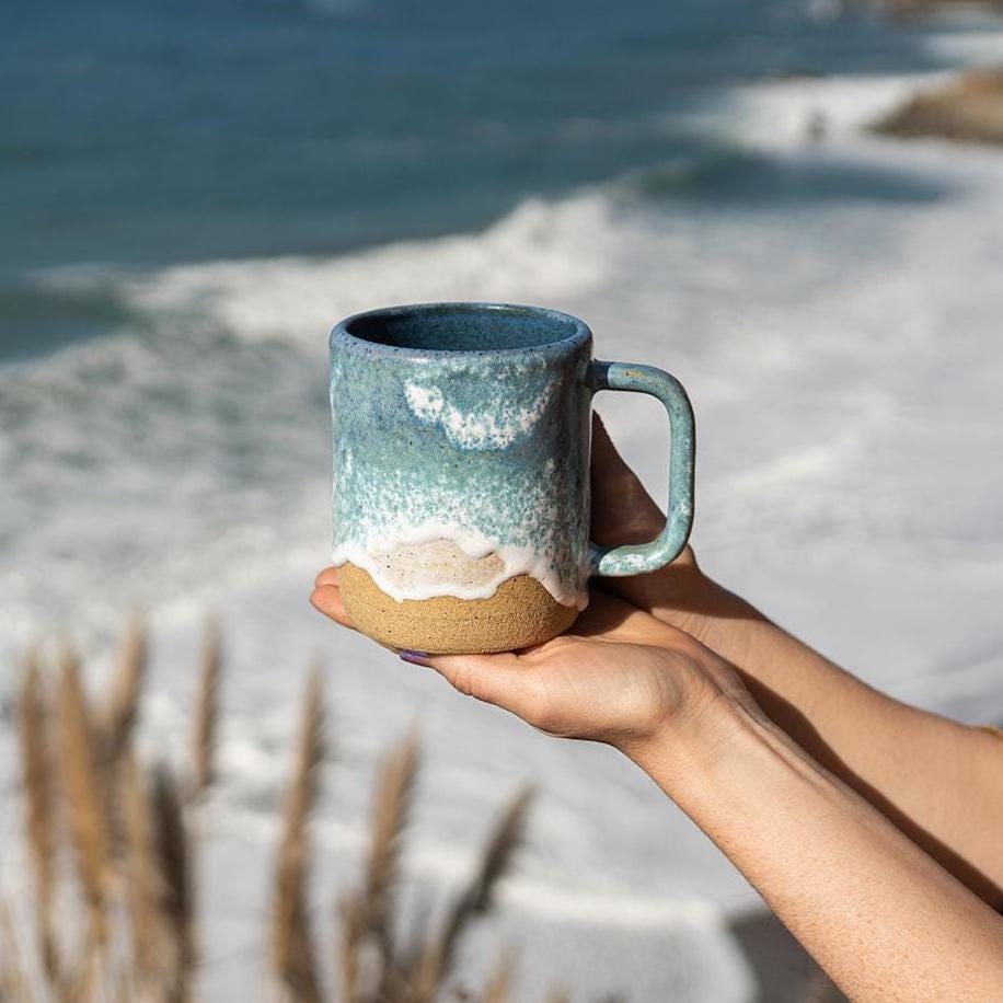 Ocean Shoreline Mug - Handmade Ceramic Coffee & Tea Cup