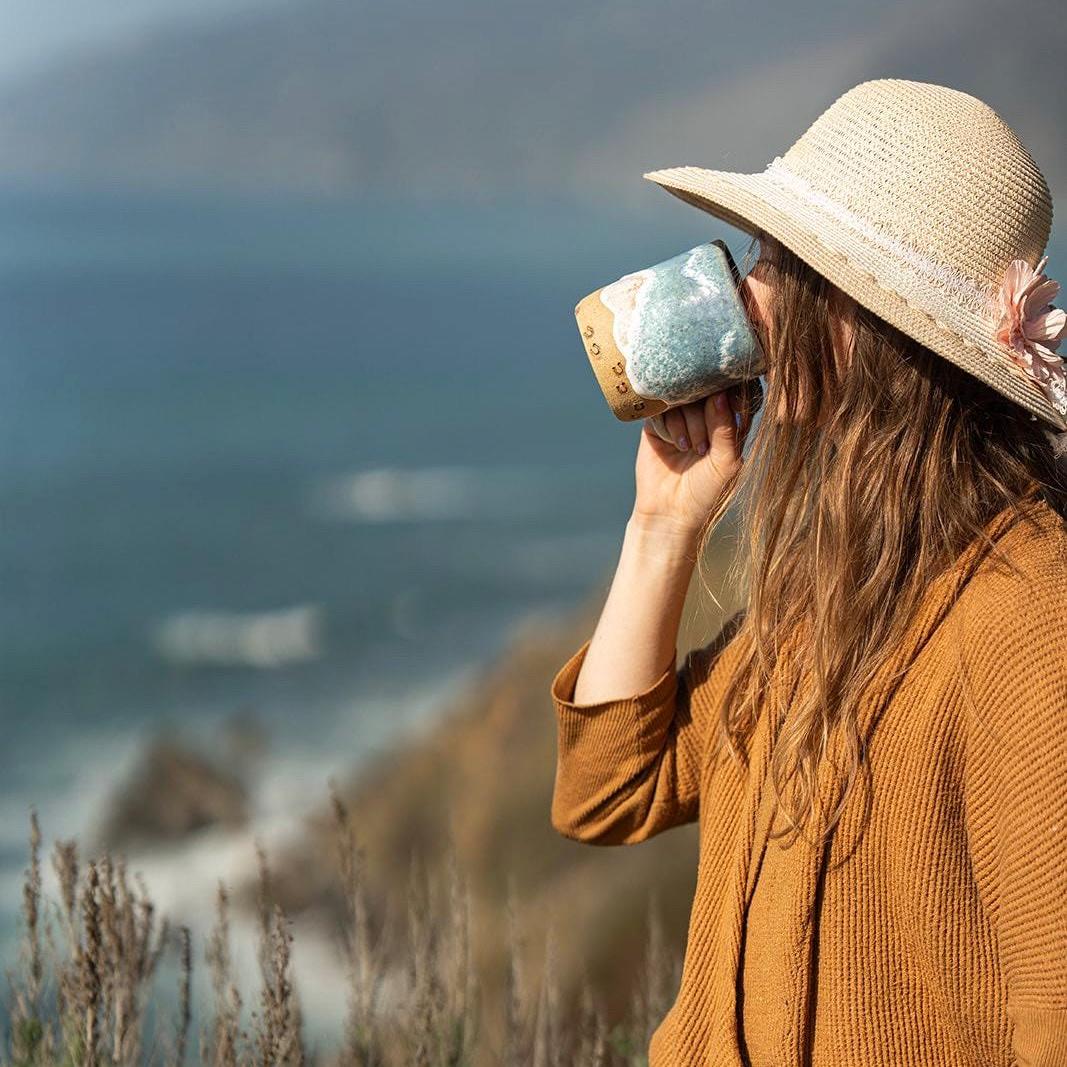 Handmade Horse Hoof Prints on the Beach Ceramic Mug: Ocean Shoreline Coffee/Tea Cup