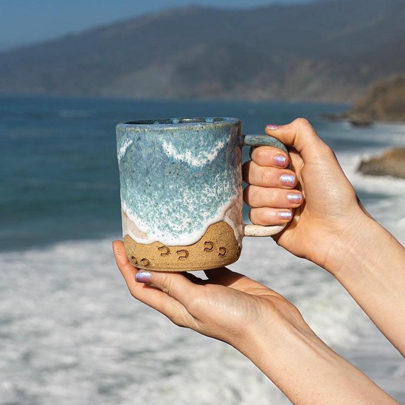 Handmade Horse Hoof Prints on the Beach Ceramic Mug: Ocean Shoreline Coffee/Tea Cup