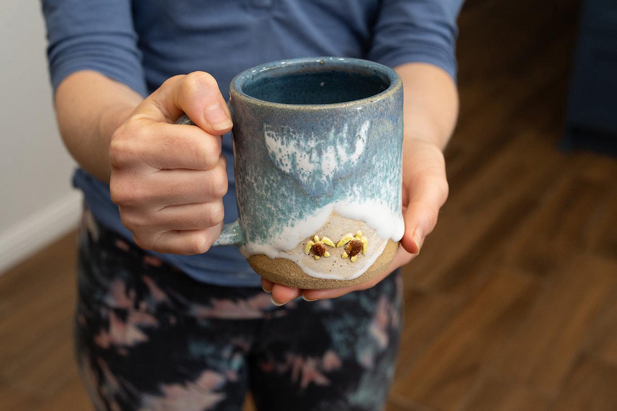 Turtles on the Beach Mug - Handmade Ceramic Coffee/Tea Cup - Ocean Shoreline Collection