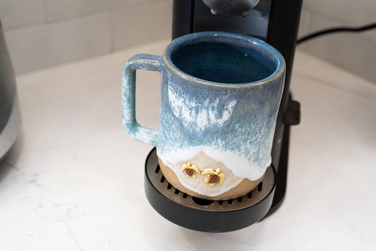 Turtles on the Beach Mug - Handmade Ceramic Coffee/Tea Cup - Ocean Shoreline Collection