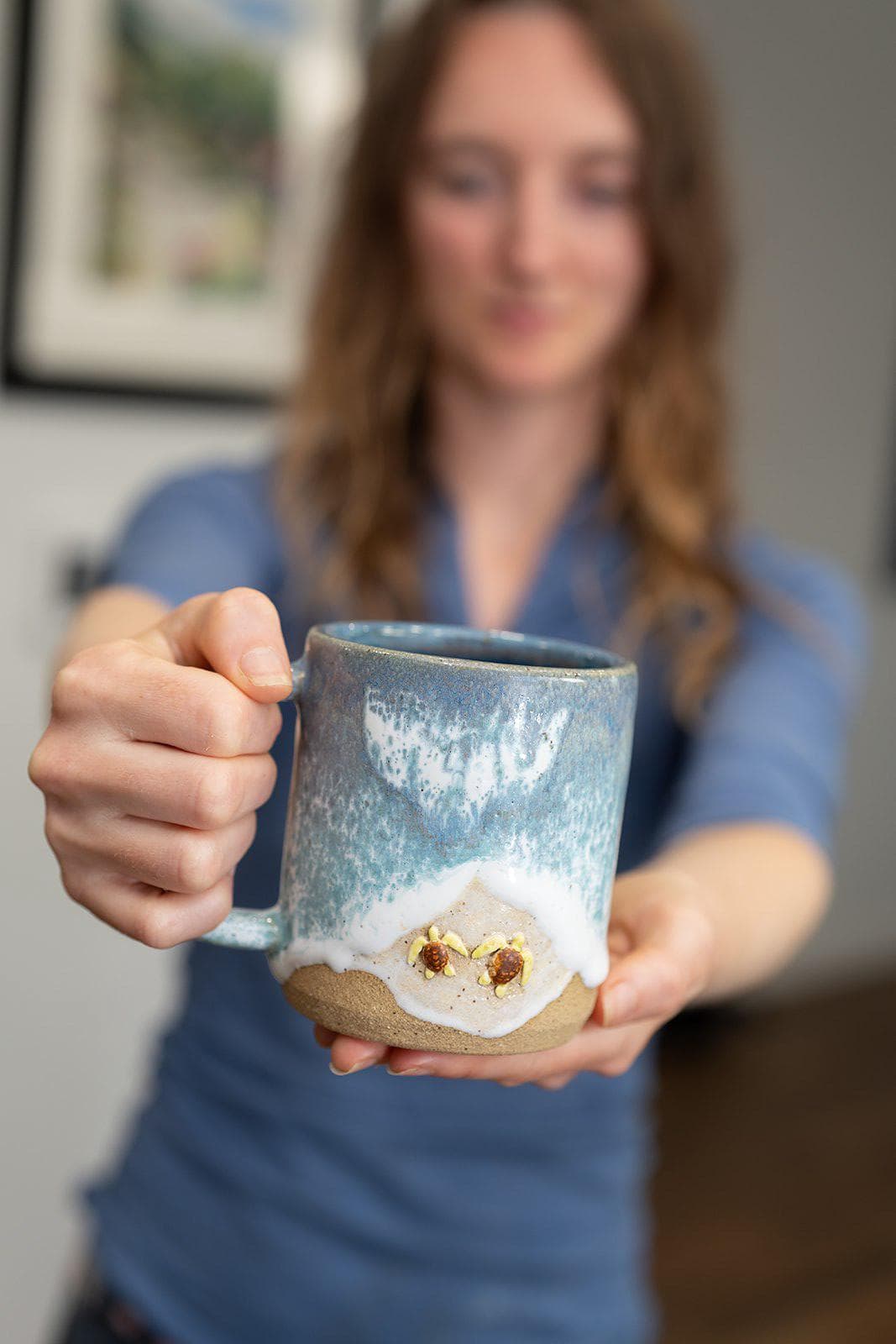 Turtles on the Beach Mug - Handmade Ceramic Coffee/Tea Cup - Ocean Shoreline Collection