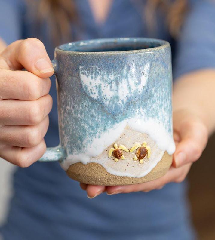 Turtles on the Beach Mug - Handmade Ceramic Coffee/Tea Cup - Ocean Shoreline Collection