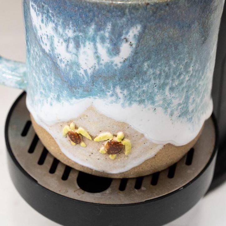 Turtles on the Beach Mug - Handmade Ceramic Coffee/Tea Cup - Ocean Shoreline Collection
