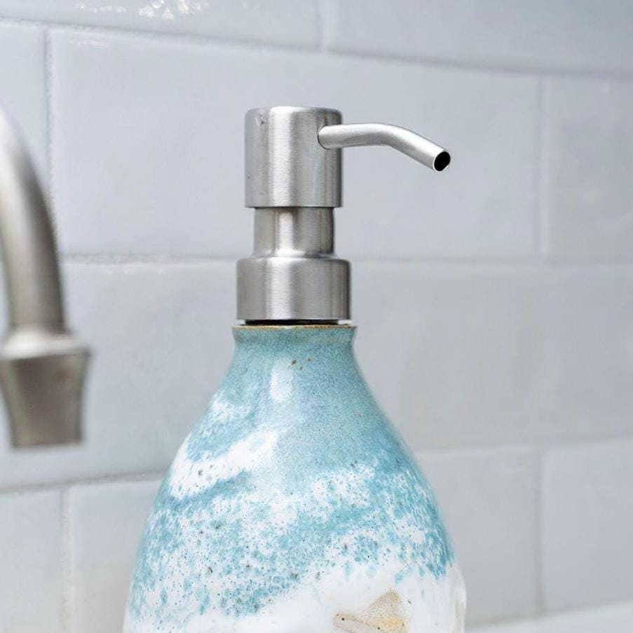 Starfish on the Beach Soap Dispenser - Handmade, Ceramic, Ocean Themed Kitchen/Bathroom Decor