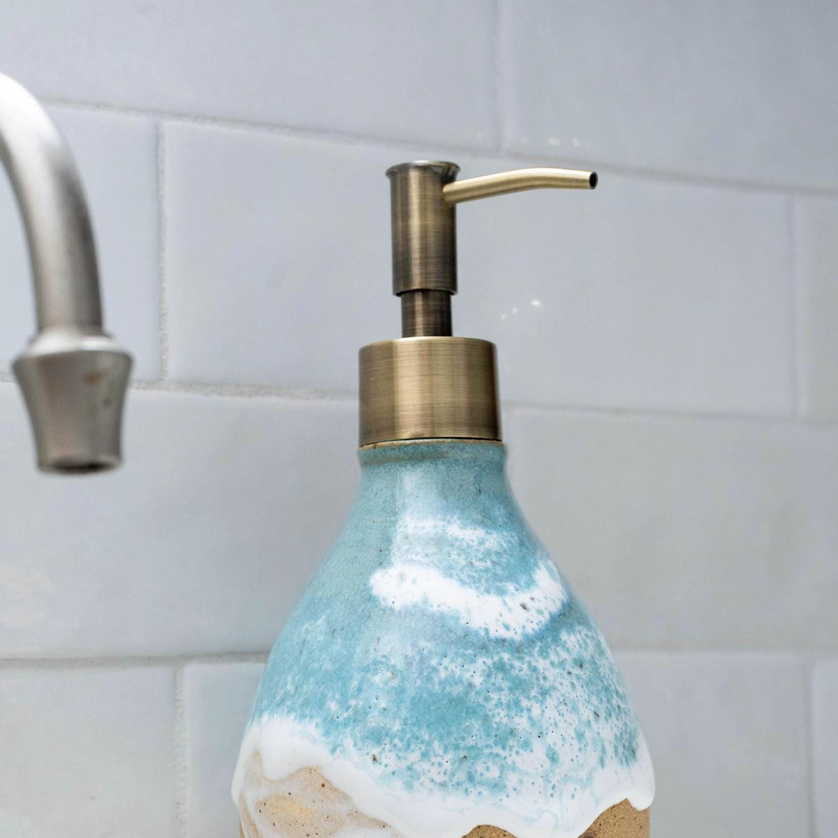Starfish on the Beach Soap Dispenser - Handmade, Ceramic, Ocean Themed Kitchen/Bathroom Decor