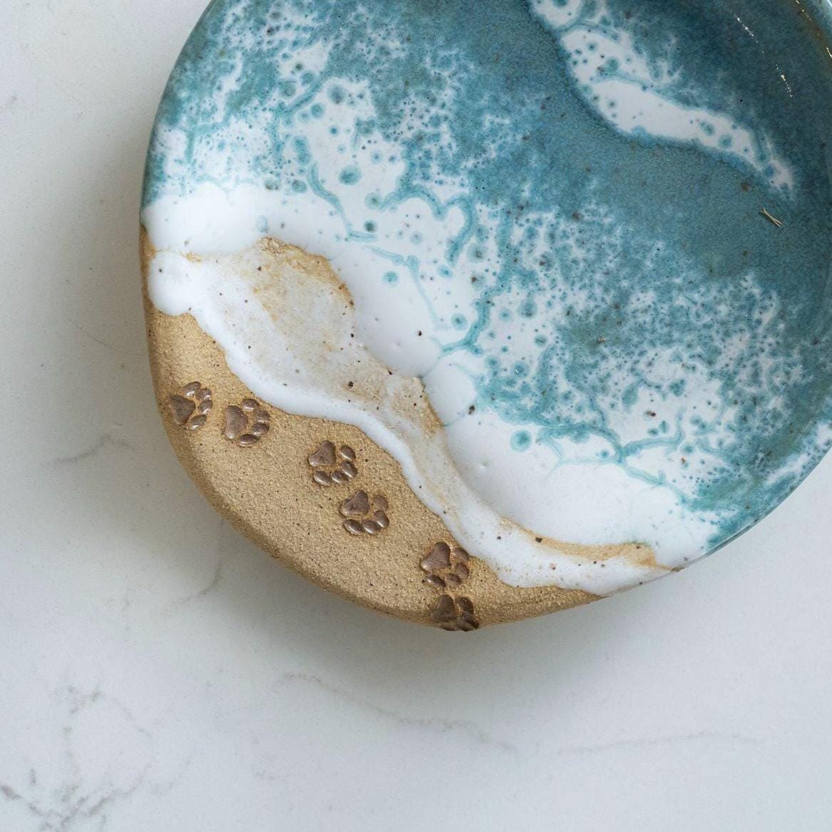 Paw Print Ocean Shoreline Spoon Rest - Handmade Ceramic Kitchen Accessories