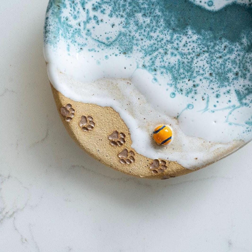 Paw Print Ocean Shoreline Spoon Rest - Handmade Ceramic Kitchen Accessories