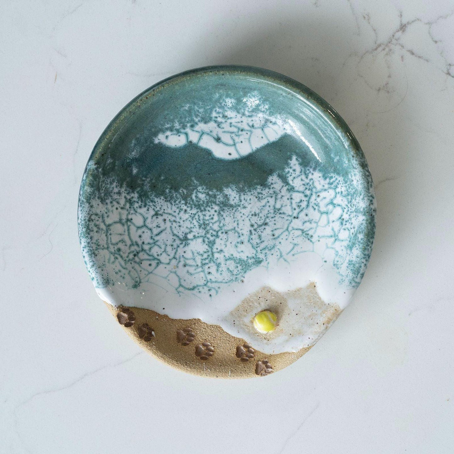 Paw Print Ocean Shoreline Spoon Rest - Handmade Ceramic Kitchen Accessories