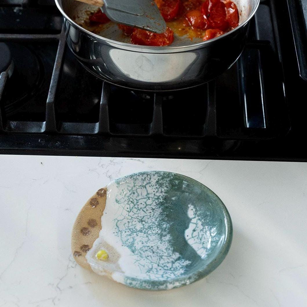 Paw Print Ocean Shoreline Spoon Rest - Handmade Ceramic Kitchen Accessories