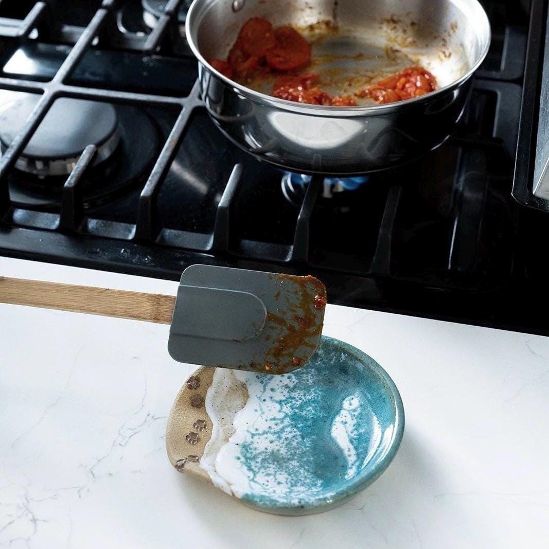 Paw Print Ocean Shoreline Spoon Rest - Handmade Ceramic Kitchen Accessories