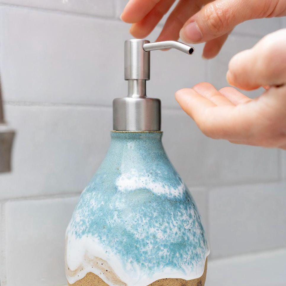 Horse Prints on the Beach Soap Dispenser - Handmade Ceramic Ocean Themed Kitchen/Bathroom Decor