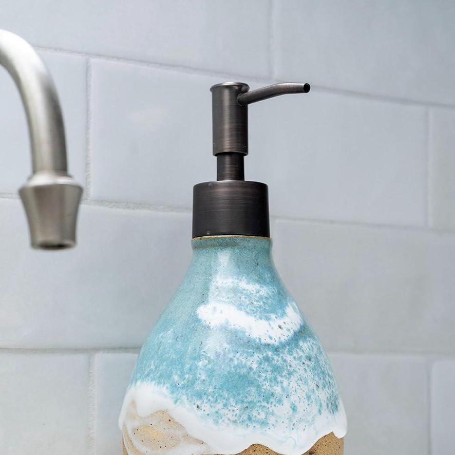 Horse Prints on the Beach Soap Dispenser - Handmade Ceramic Ocean Themed Kitchen/Bathroom Decor