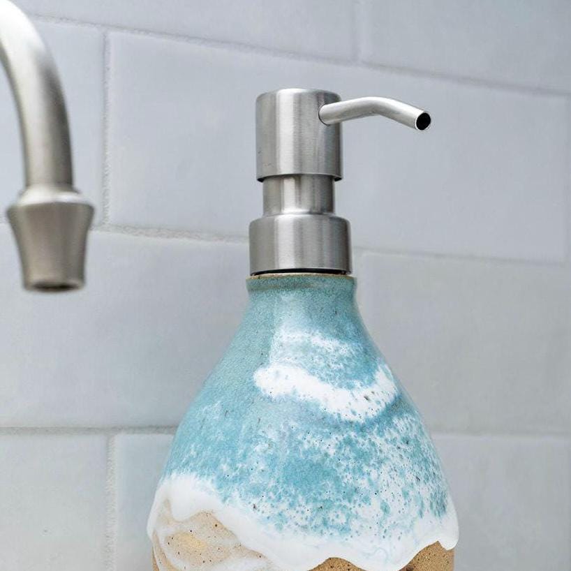 Horse Prints on the Beach Soap Dispenser - Handmade Ceramic Ocean Themed Kitchen/Bathroom Decor