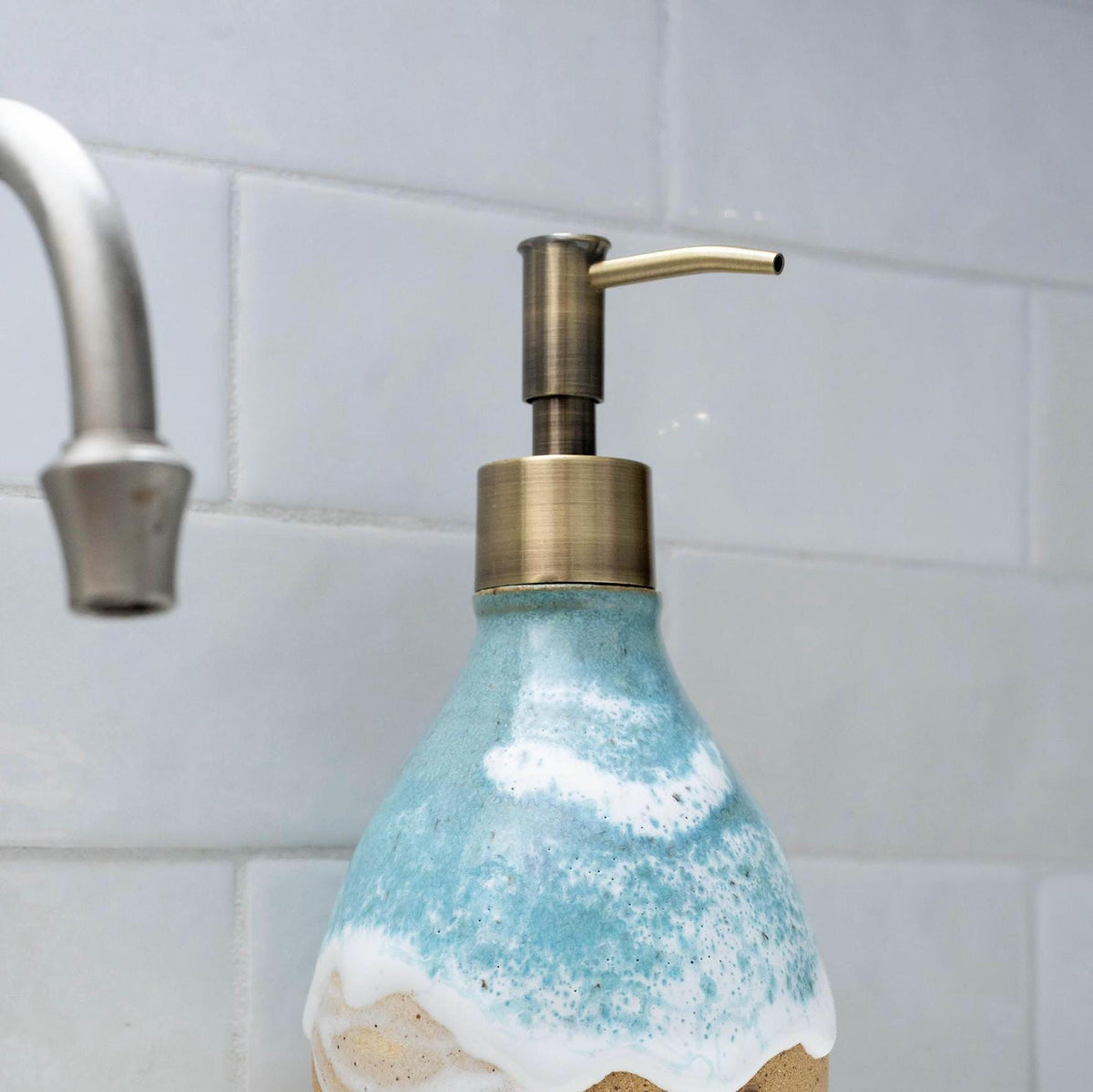 Horse Prints on the Beach Soap Dispenser - Handmade Ceramic Ocean Themed Kitchen/Bathroom Decor