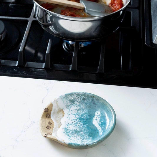 Paw Print Ocean Shoreline Spoon Rest - Handmade Ceramic Kitchen Accessories