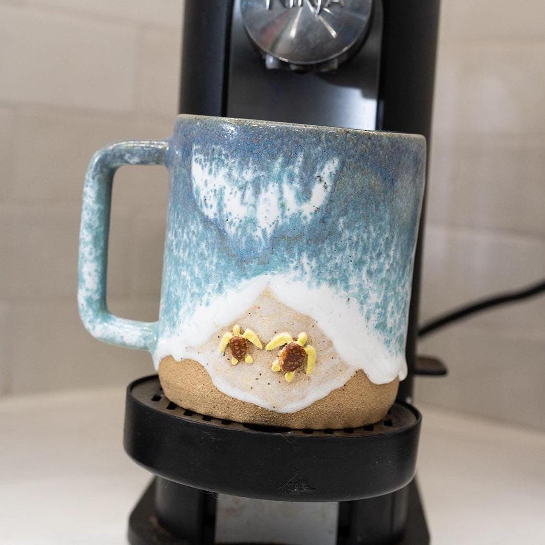 Turtles on the Beach Mug - Handmade Ceramic Coffee/Tea Cup - Ocean Shoreline Collection