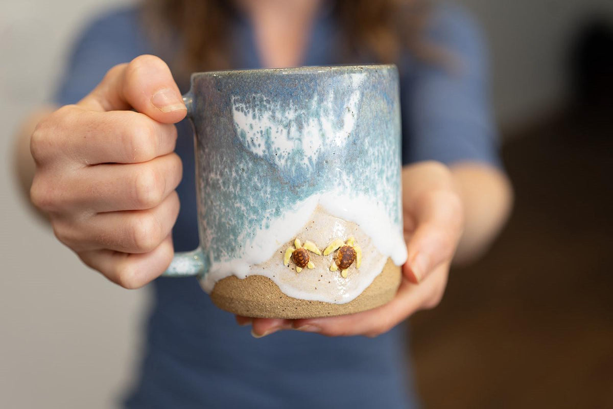 Turtles on the Beach Mug - Handmade Ceramic Coffee/Tea Cup - Ocean Shoreline Collection