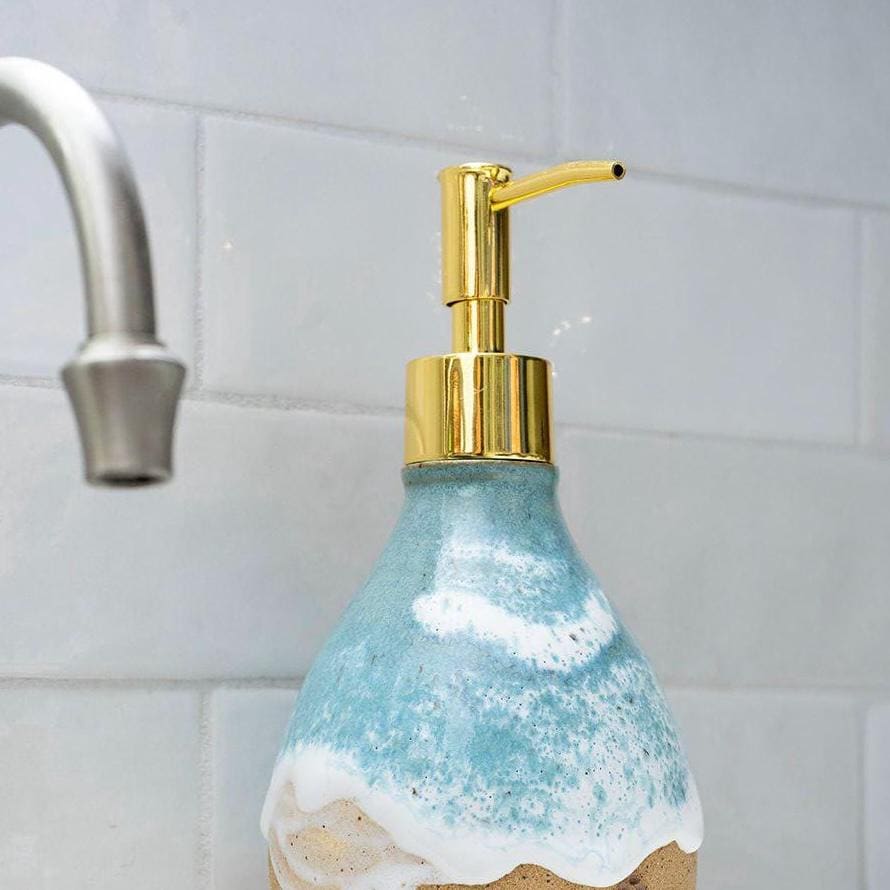 Starfish on the Beach Soap Dispenser - Handmade, Ceramic, Ocean Themed Kitchen/Bathroom Decor