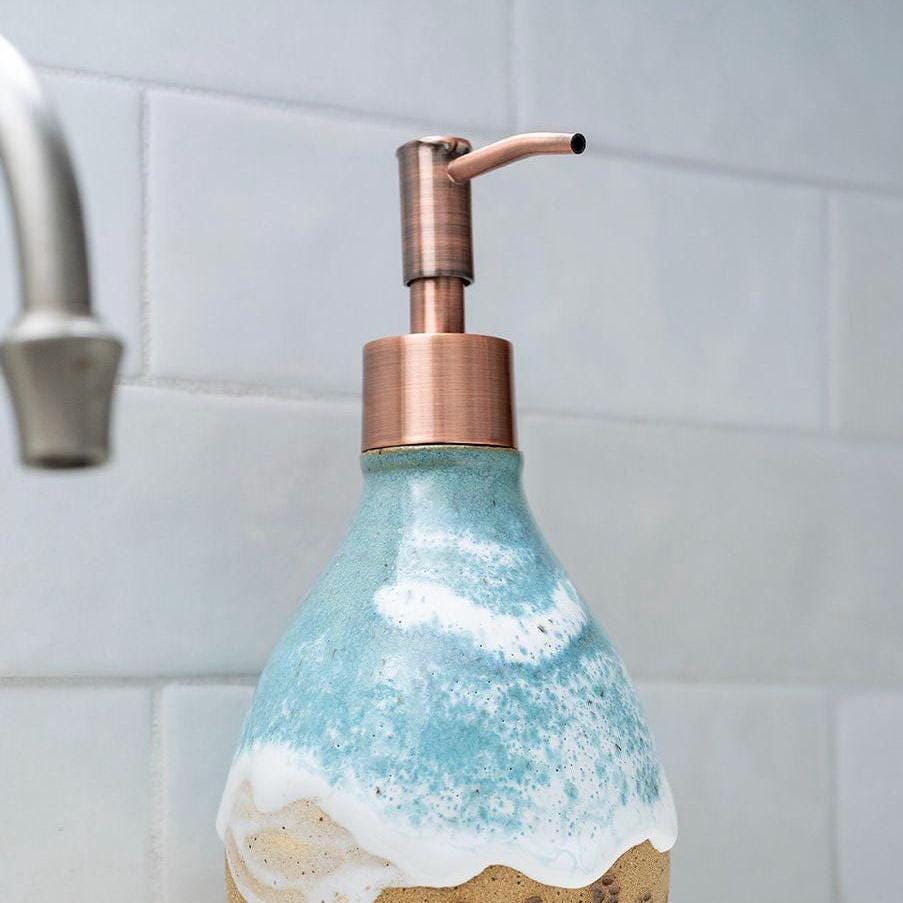 Starfish on the Beach Soap Dispenser - Handmade, Ceramic, Ocean Themed Kitchen/Bathroom Decor