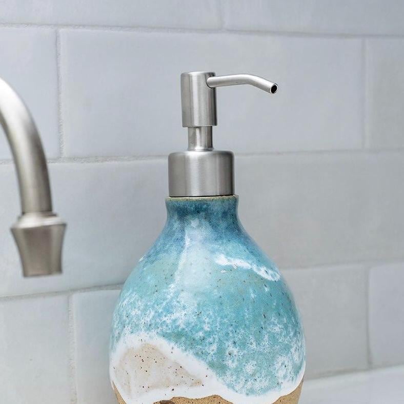 Starfish on the Beach Soap Dispenser - Handmade, Ceramic, Ocean Themed Kitchen/Bathroom Decor