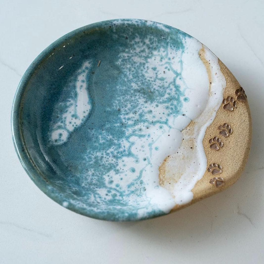 Paw Print Ocean Shoreline Spoon Rest - Handmade Ceramic Kitchen Accessories