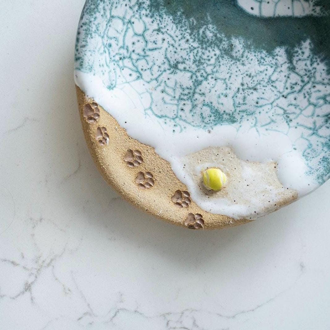 Paw Print Ocean Shoreline Spoon Rest - Handmade Ceramic Kitchen Accessories