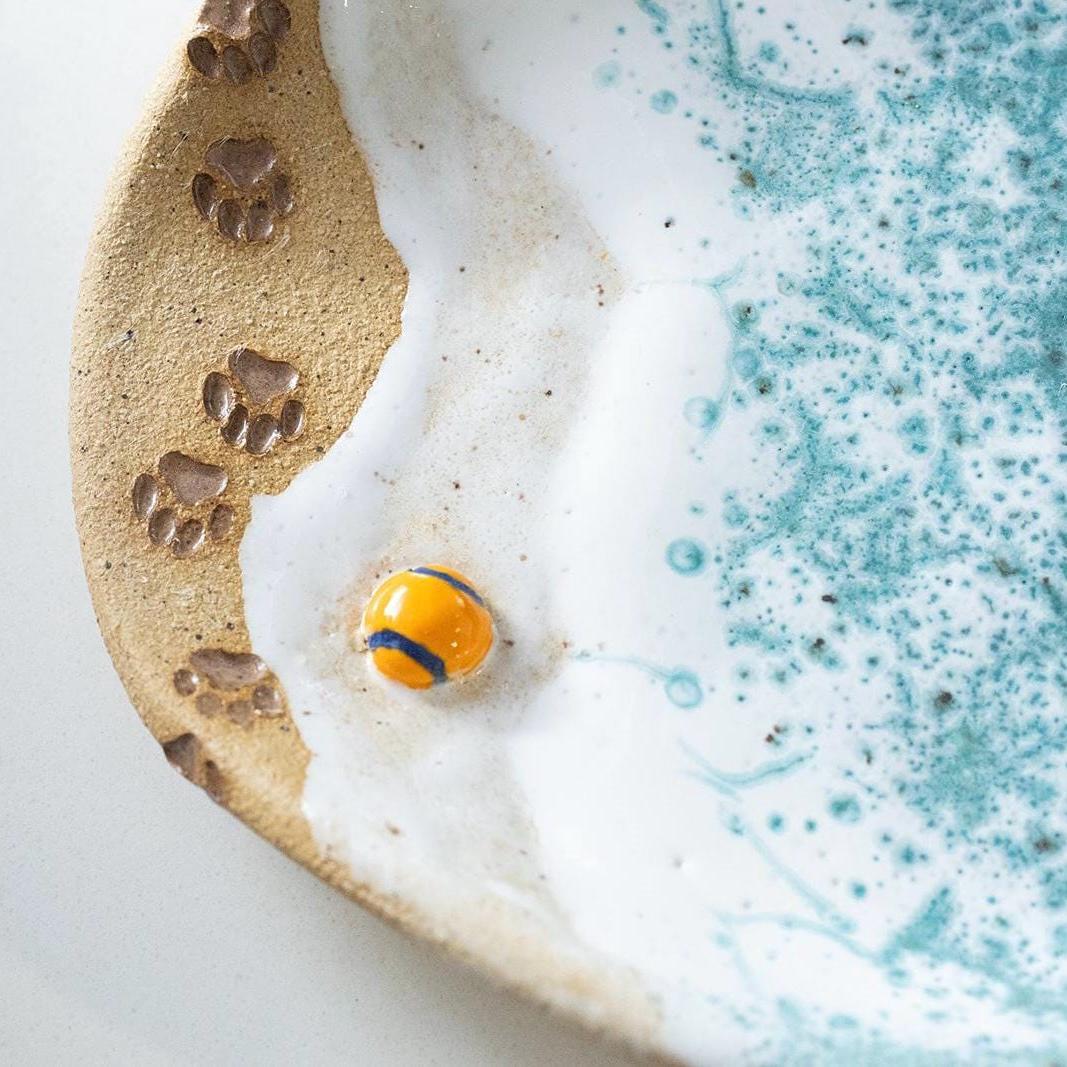 Paw Print Ocean Shoreline Spoon Rest - Handmade Ceramic Kitchen Accessories