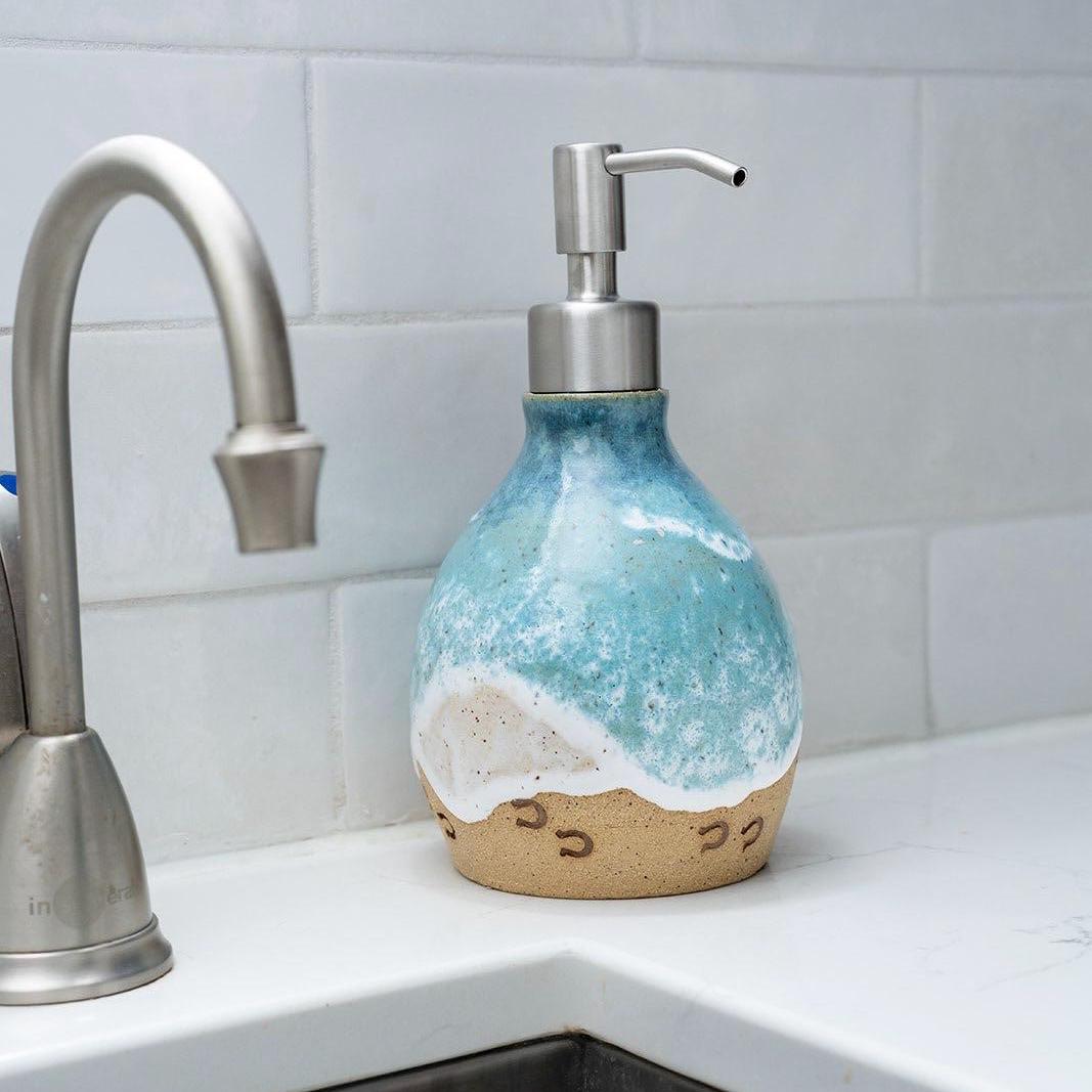 Horse Prints on the Beach Soap Dispenser - Handmade Ceramic Ocean Themed Kitchen/Bathroom Decor