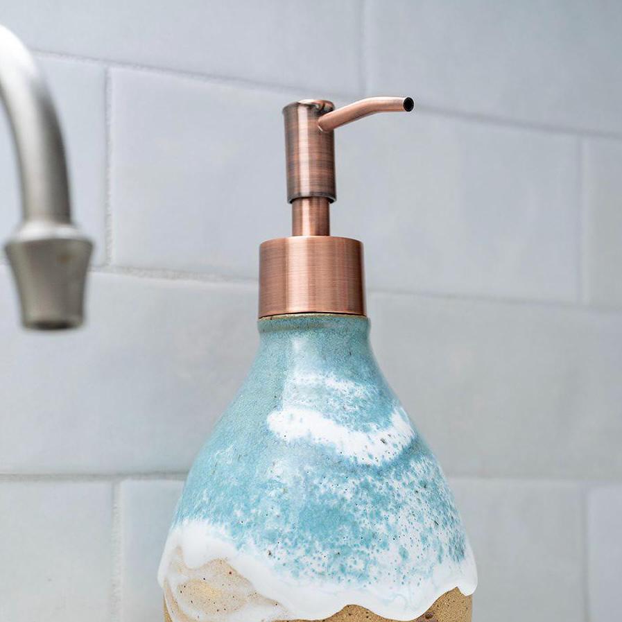 Horse Prints on the Beach Soap Dispenser - Handmade Ceramic Ocean Themed Kitchen/Bathroom Decor