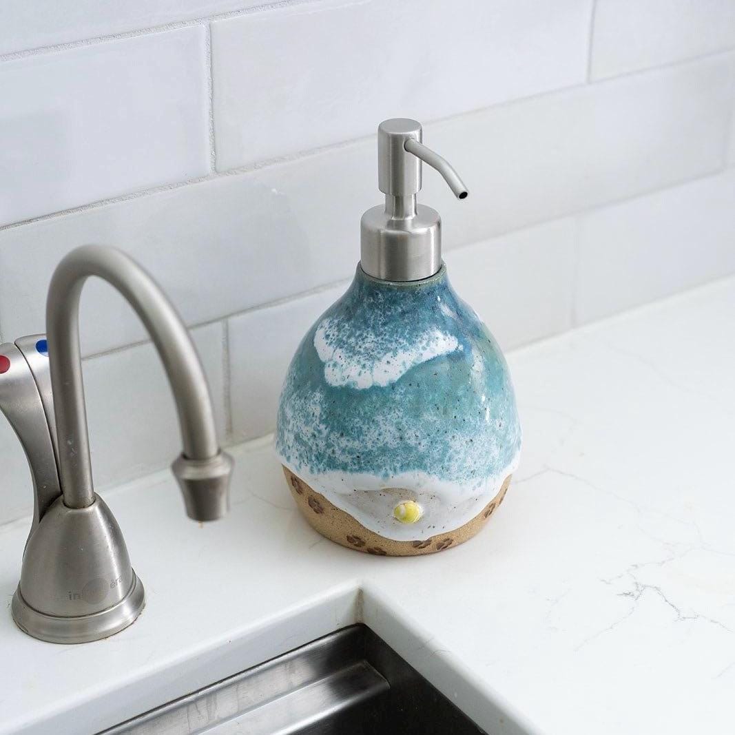 Paw Prints on the Beach Soap Dispenser - Handmade Ceramic Ocean Themed Kitchen/Bathroom Decor