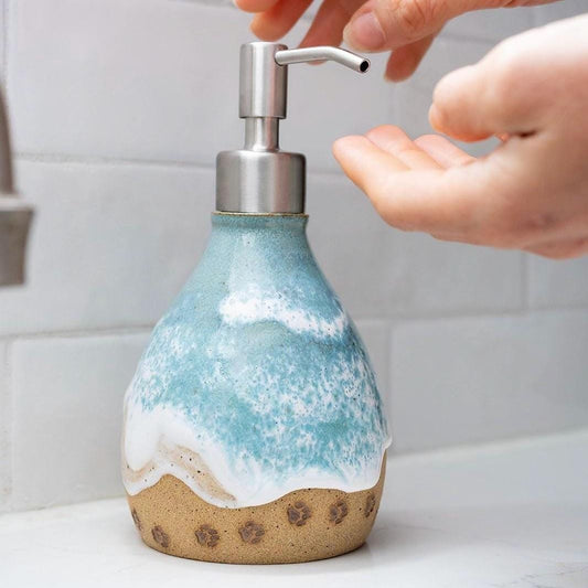 Paw Prints on the Beach Soap Dispenser - Handmade Ceramic Ocean Themed Kitchen/Bathroom Decor