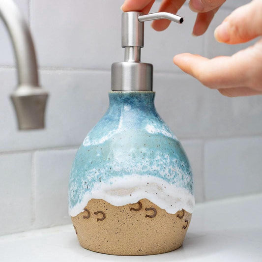 Horse Prints on the Beach Soap Dispenser - Handmade Ceramic Ocean Themed Kitchen/Bathroom Decor