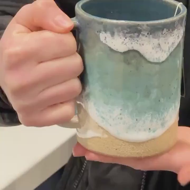 Handmade Ocean Shoreline Ceramic Mug: Beach Decor Coffee Cup